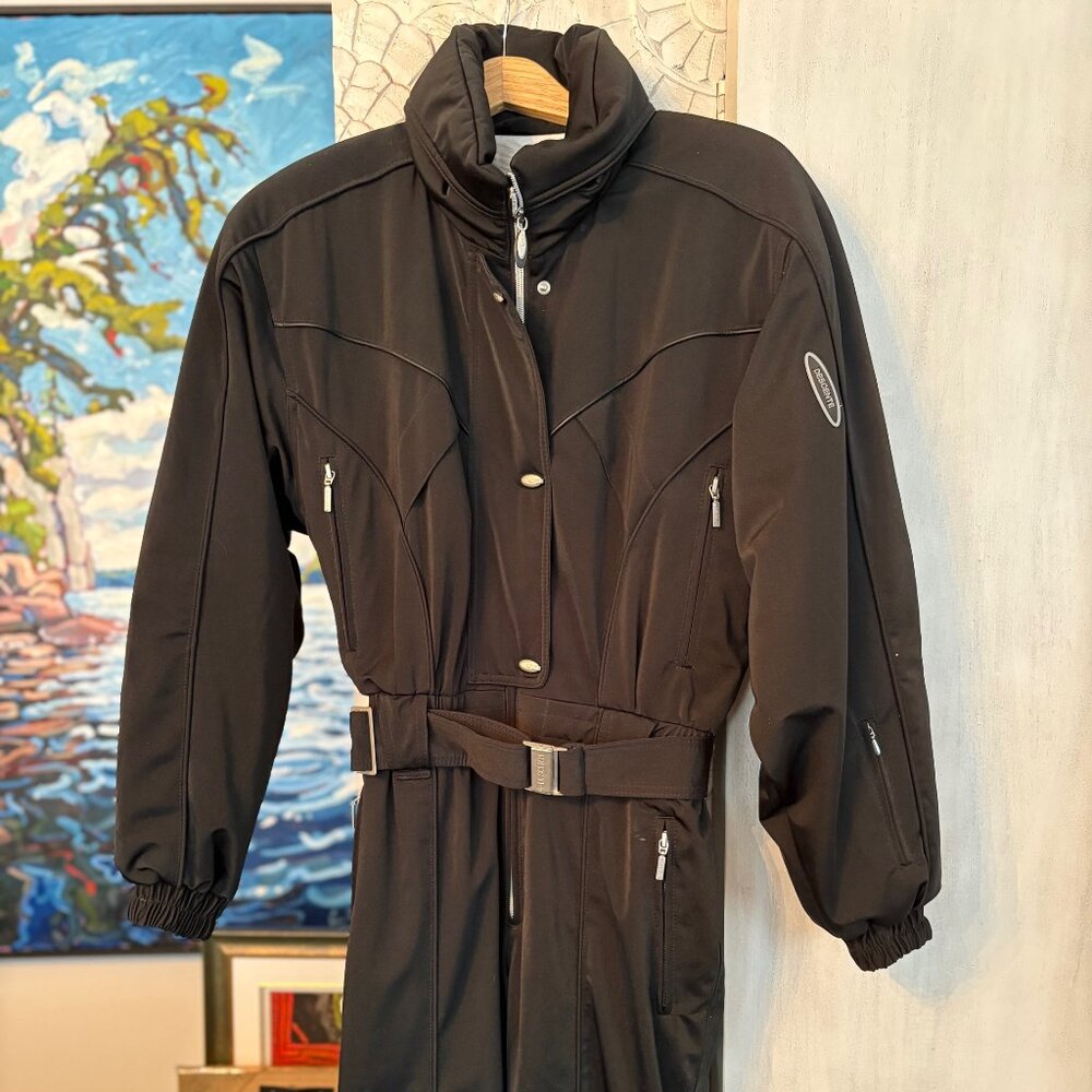 VINTAGE BLACK DESCENT ONE PIECE SKISUIT SNOWSUIT APRES SKI 90'S SIZE 10